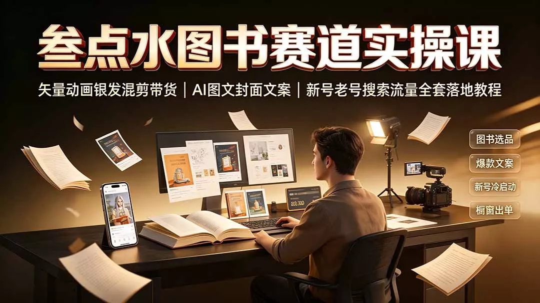 叁点水图书赛道实操课｜矢量动画银发混剪带货，AI图文封面文案，新号老号搜索流量全套落地教程-知峰社