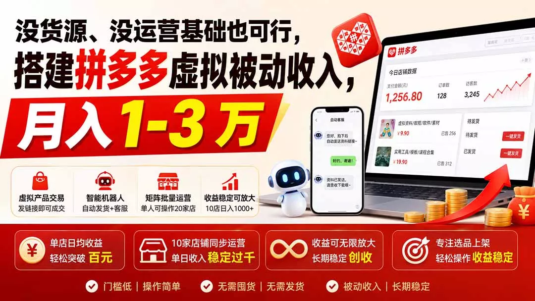 没货源、没运营基础也可行，搭建多多虚拟被动收入，月入 1-3 万-知峰社