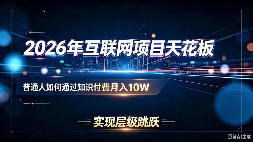 2026年互联网项目天花板：普通人如何通过知识付费月入10W，实现层级跳跃-知峰社