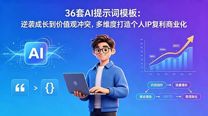 36套AI提示词模板：逆袭成长到价值观冲突，多维度打造个人IP复利商业化-知峰社