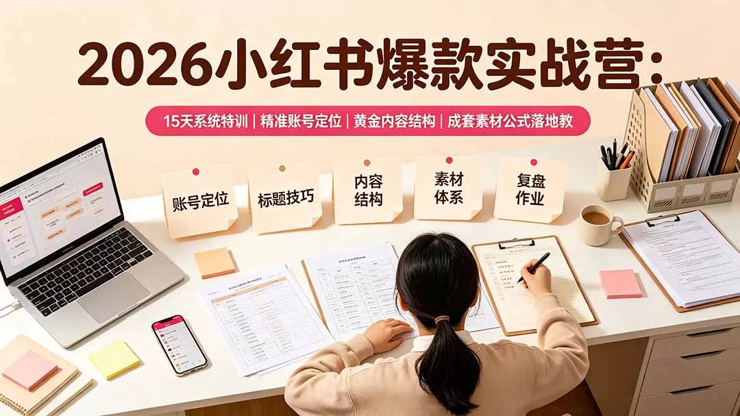 2026小红书爆款实战营：15天系统特训｜精准账号定位｜黄金内容结构｜成套素材公式落地教程-知峰社