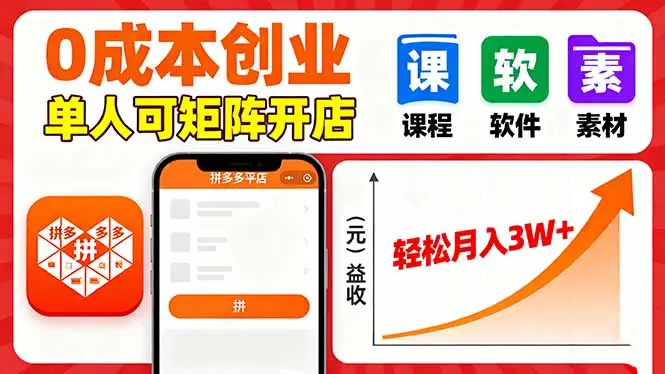 拼多多虚拟电商,0成本,单人可矩阵开店,轻松月入3W+-知峰研习社