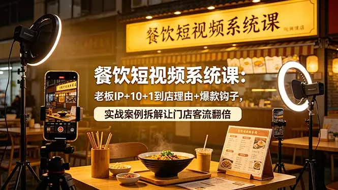 餐饮短视频系统课：老板IP+10+1到店理由+爆款钩子，实战案例拆解让门店客流翻倍-知峰社