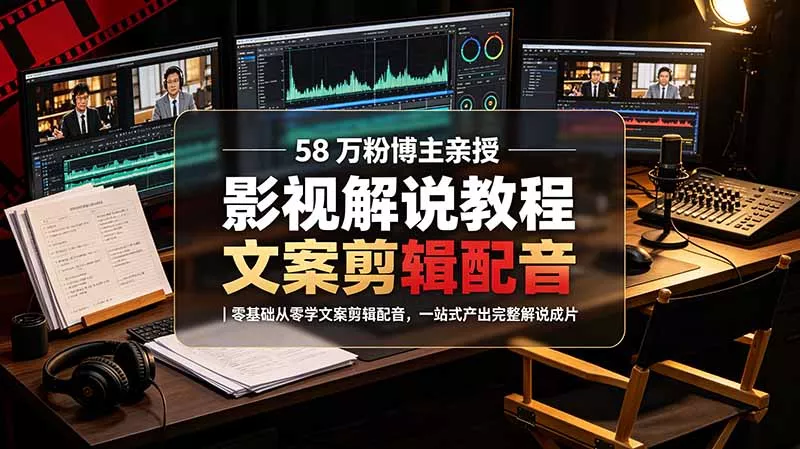 58 万粉博主荧幕春秋亲授影视解说教程|零基础从零学文案剪辑配音,一站式产出完整解说成片-知峰社