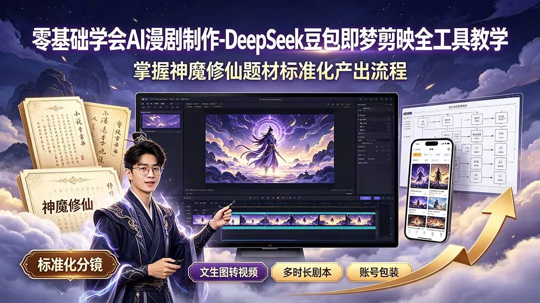 零基础学会AI漫剧制作-DeepSeek豆包即梦剪映全工具教学，掌握神魔修仙题材标准化产出流程-知峰社