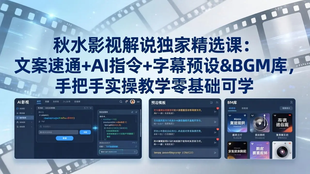 秋水影视解说独家精选课：文案速通+AI指令+字幕预设+BGM库，手把手实操教学零基础可学-知峰社