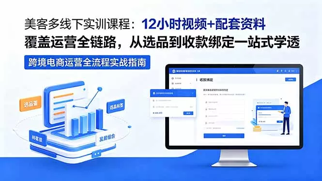 美客多线下实训课程：12小时视频+配套资料覆盖运营全链路，从选品到收款绑定一站式学透-知峰社