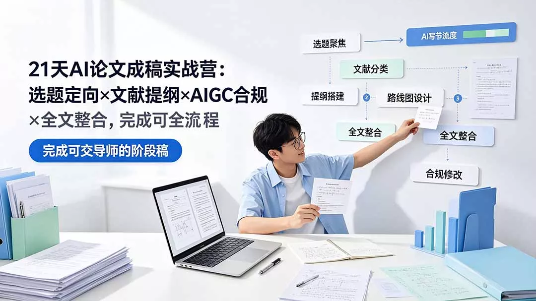 21天AI论文成稿实战营:选题定向×文献提纲×AIGC合规×全文整合,完成可交导师的阶段稿-知峰社