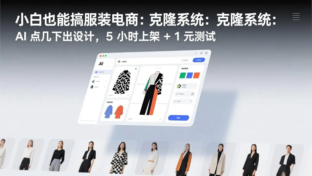 小白也能搞服装电商:克隆系统:AI 点几下出设计,5 小时上架 + 1 元测试-知峰研习社