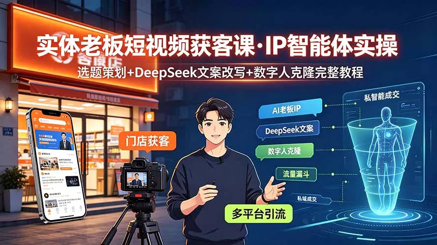 实体老板短视频获客课·IP智能体实操|选题策划+DeepSeek文案改写+数字人克隆完整教程-知峰社