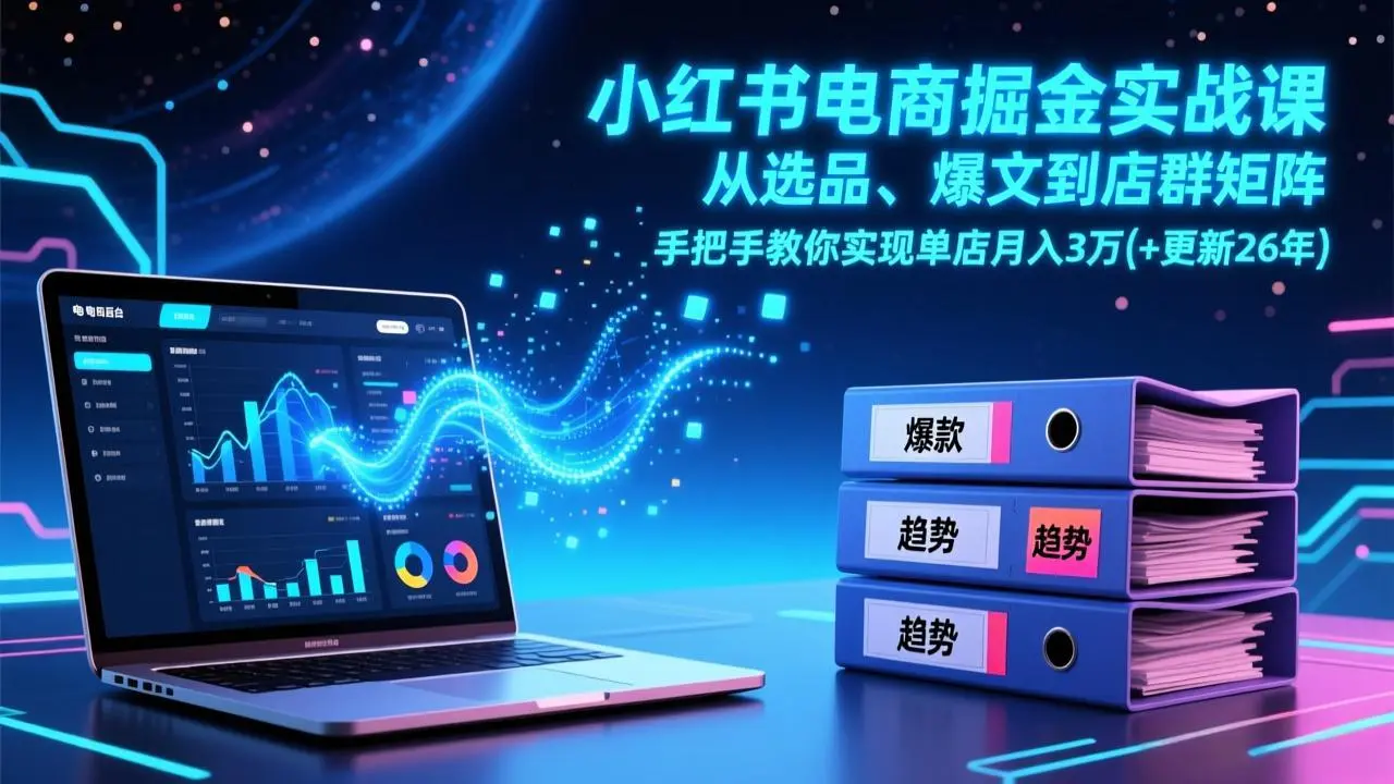 小红书电商掘金实战课,从选品、爆文到店群矩阵,手把手教你实现单店月入3万+(更新26年-知峰研习社