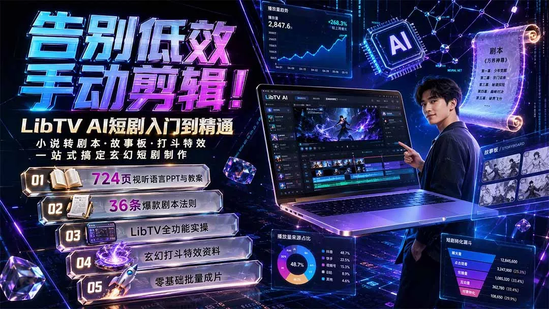 告别低效手动剪辑！LibTV AI短剧入门到精通，小说转剧本方法，故事板打斗特效一站式搞定玄幻短剧制作-知峰社