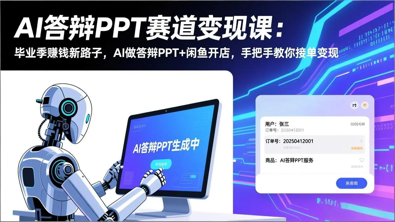 AI答辩PPT赛道变现课：毕业季赚钱新路子，AI做答辩PPT+闲鱼开店，手把手教你接单变现-知峰研习社
