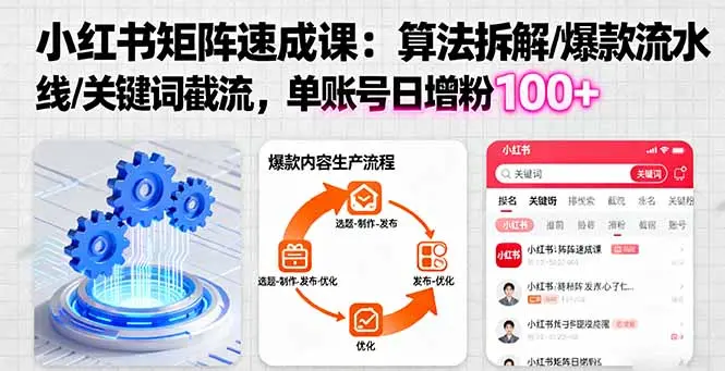 小红书矩阵起号速成课:算法拆解/爆款流水线/关键词截流 单账号日增粉100+-知峰社