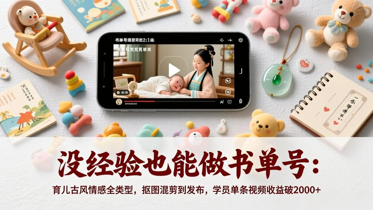 没经验也能做书单号：育儿古风情感全类型，抠图混剪到发布，学员单条视频收益破2000+-知峰社