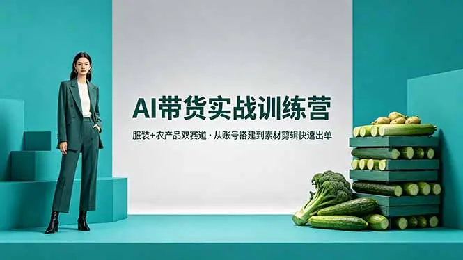 AI带货实战训练营，服装+农产品双赛道，从账号搭建到素材剪辑快速出单-知峰社