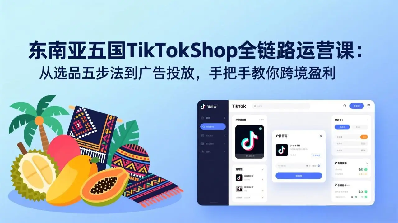 东南亚五国TikTok Shop全链路运营课：从选品五步法到广告投放，手把手教你跨境盈利-知峰研习社