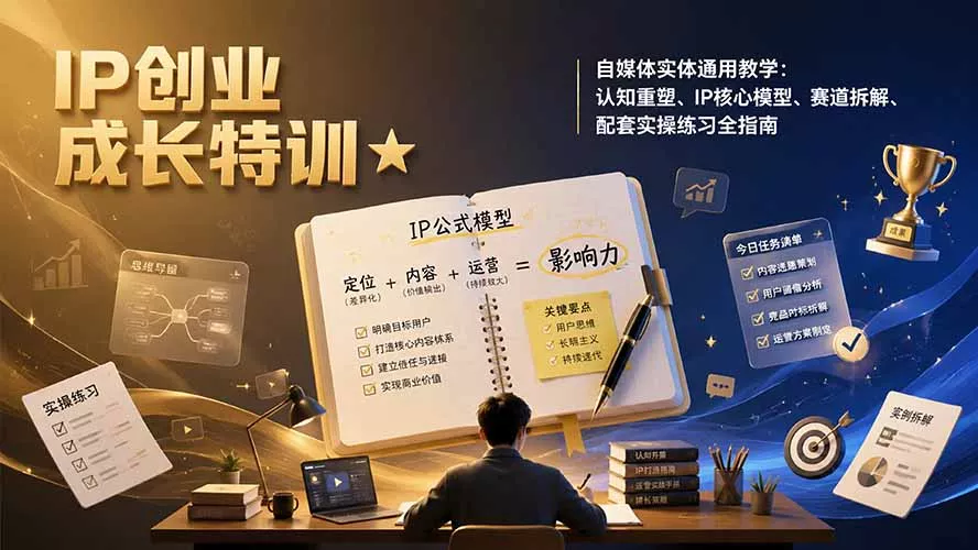 IP创业成长特训★自媒体实体通用教学:认知重塑、IP核心模型、赛道拆解、配套实操练习全指南-知峰社
