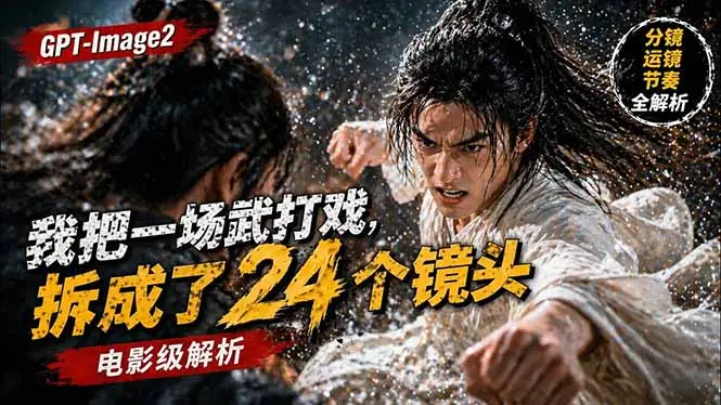 用GPT-Image2，把一段武打对决拆成24个连续镜头，从人物建立、动作衔接、运镜节奏，到情绪爆发-知峰社