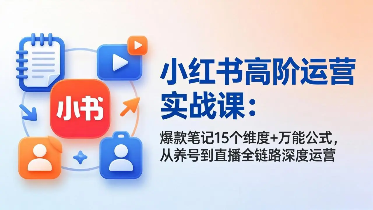 小红书高阶运营实战课：爆款笔记15个维度+万能公式，从养号到直播全链路深度运营-知峰社