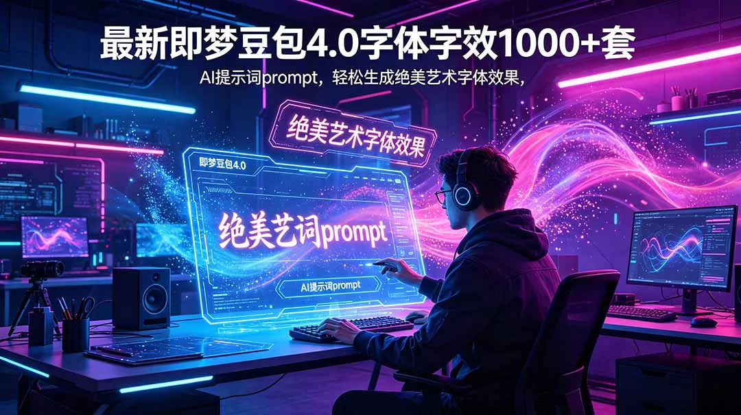 最新即梦豆包4.0字体字效1000+套，AI提示词prompt，轻松生成绝美艺术字体效果-知峰社