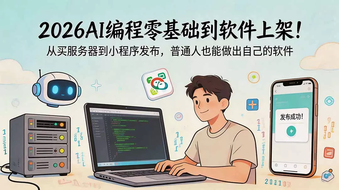 2026AI编程零基础到软件上架！从买服务器到小程序发布，普通人也能做出自己的软件-知峰社