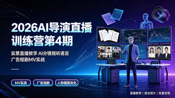 2026AI导演直播训练营第4期，实景直播教学AI分镜视听语言，广告短剧MV实战，解决人物画面崩坏痛点-知峰社
