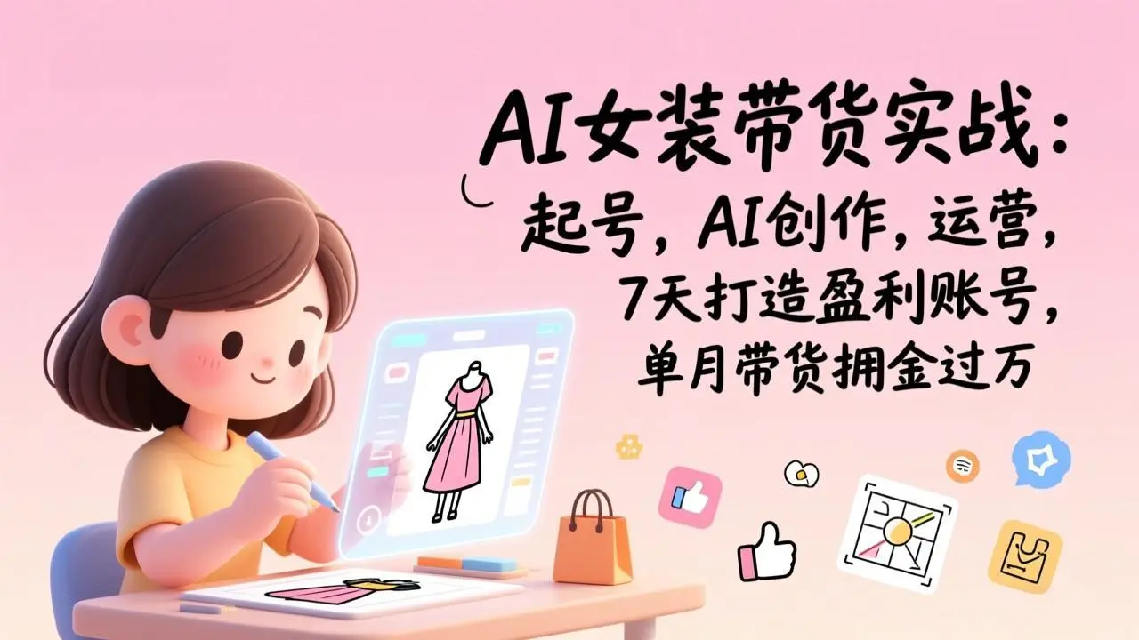 AI女装带货实战:起号,AI创作,运营,7天打造盈利账号,单月带货佣金过万-知峰研习社