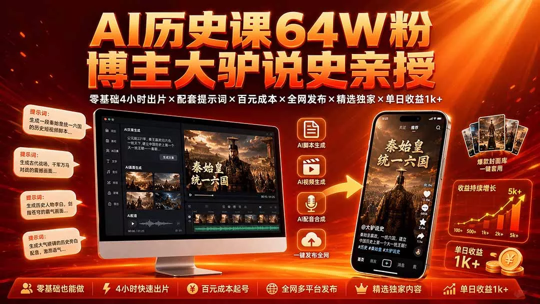 零基础AI历史视频制作:提示词+分镜模板4小时出片实操-知峰社