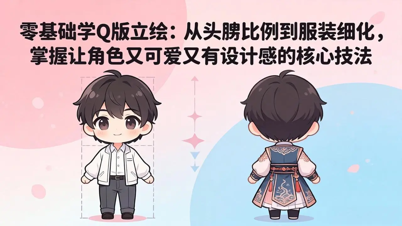 零基础学Q版立绘：从头身比例到服装细化，掌握让角色又可爱又有设计感的核心技法-知峰社
