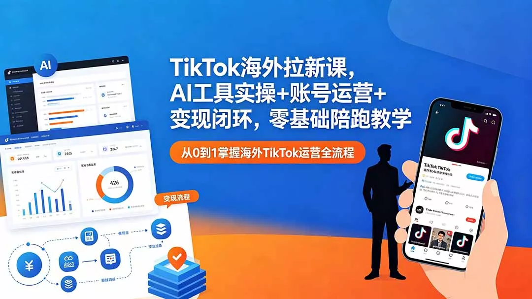 TikTok海外拉新课,AI工具实操+账号运营+变现闭环,零基础陪跑教学-知峰社