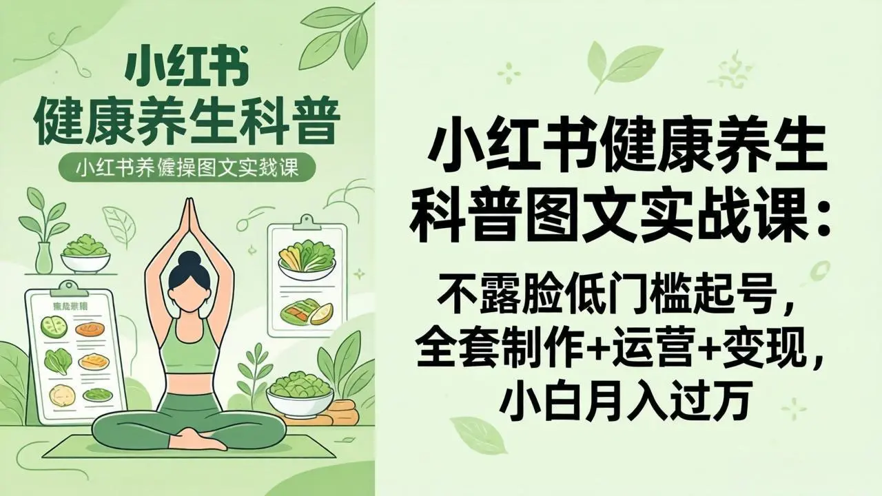 2026小红书健康养生科普图文实战课：不露脸低门槛起号，全套制作+运营+变现，小白月入过万-知峰社