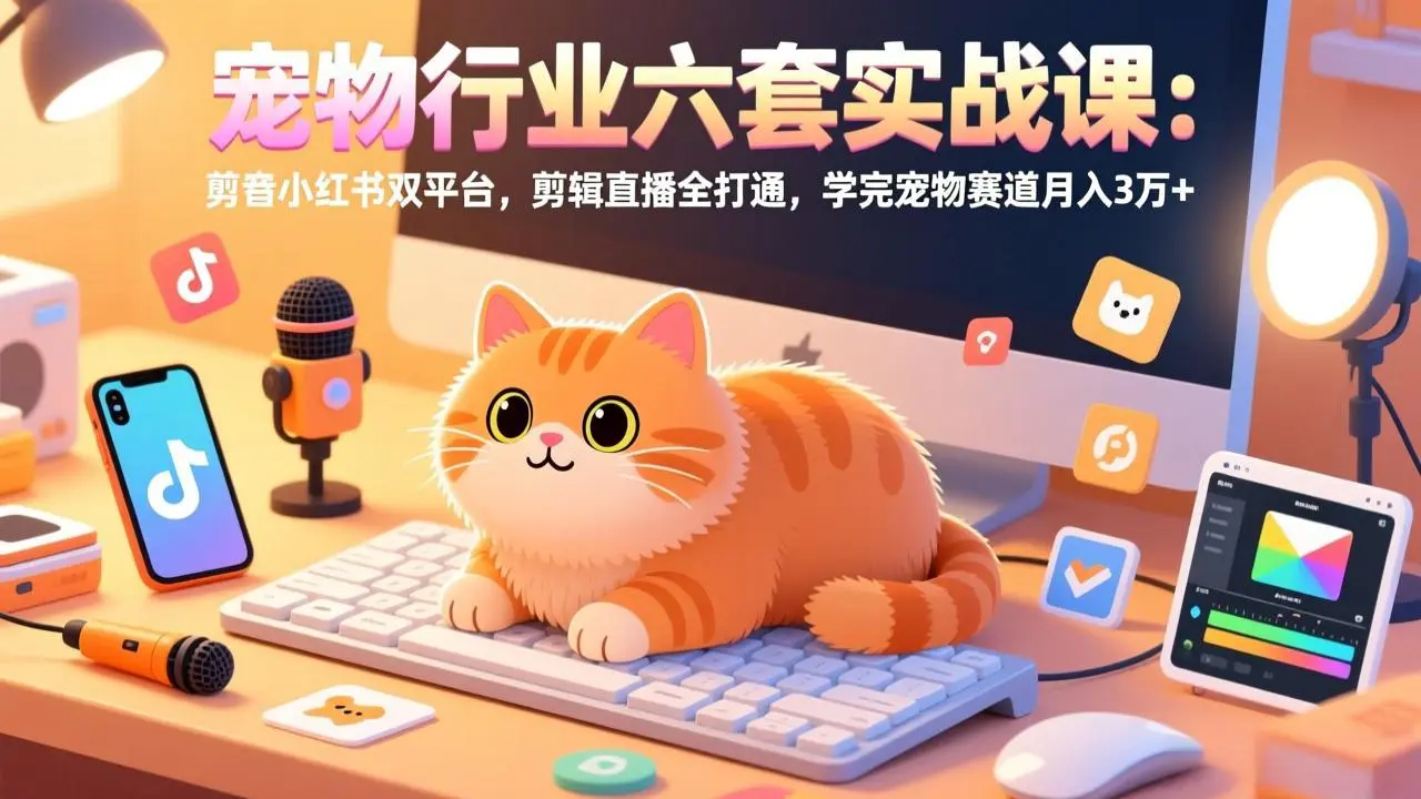 宠物行业六套实战课：抖音小红书双平台，剪辑直播全打通，学完宠物赛道月入3万+-知峰社