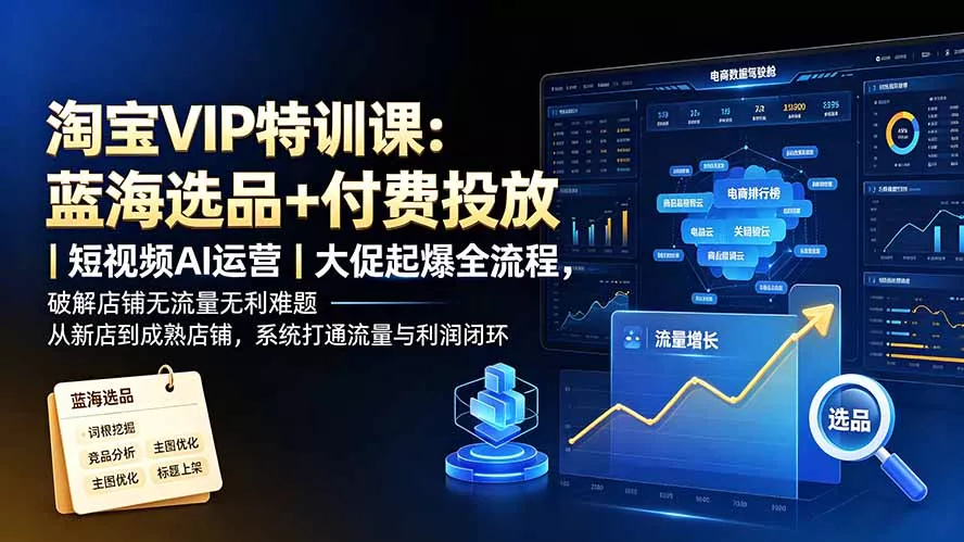 淘宝VIP特训课:蓝海选品+付费投放|短视频AI运营|大促起爆全流程,破解店铺无流量无利润难题-知峰社