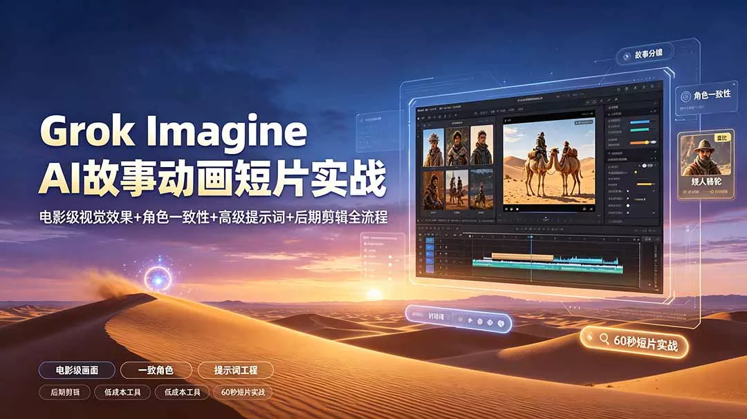 Grok Imagine AI故事动画短片实战：电影级视觉效果+角色一致性+高级提示词+后期剪辑全流程-知峰社