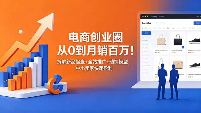 电商创业圈从0到月销百万！拆解新品起盘+全站推广+动销模型，中小卖家快速盈利-知峰社