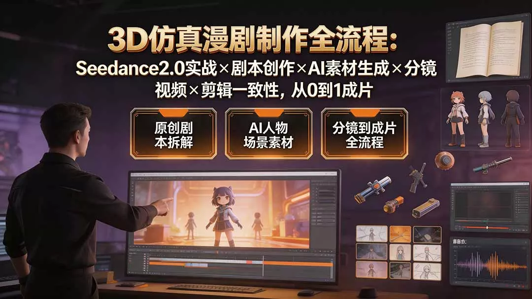 3D仿真漫剧制作全流程:Seedance2.0实战×剧本创作×AI素材生成×分镜视频×剪辑一致性,从0到1成片-知峰社