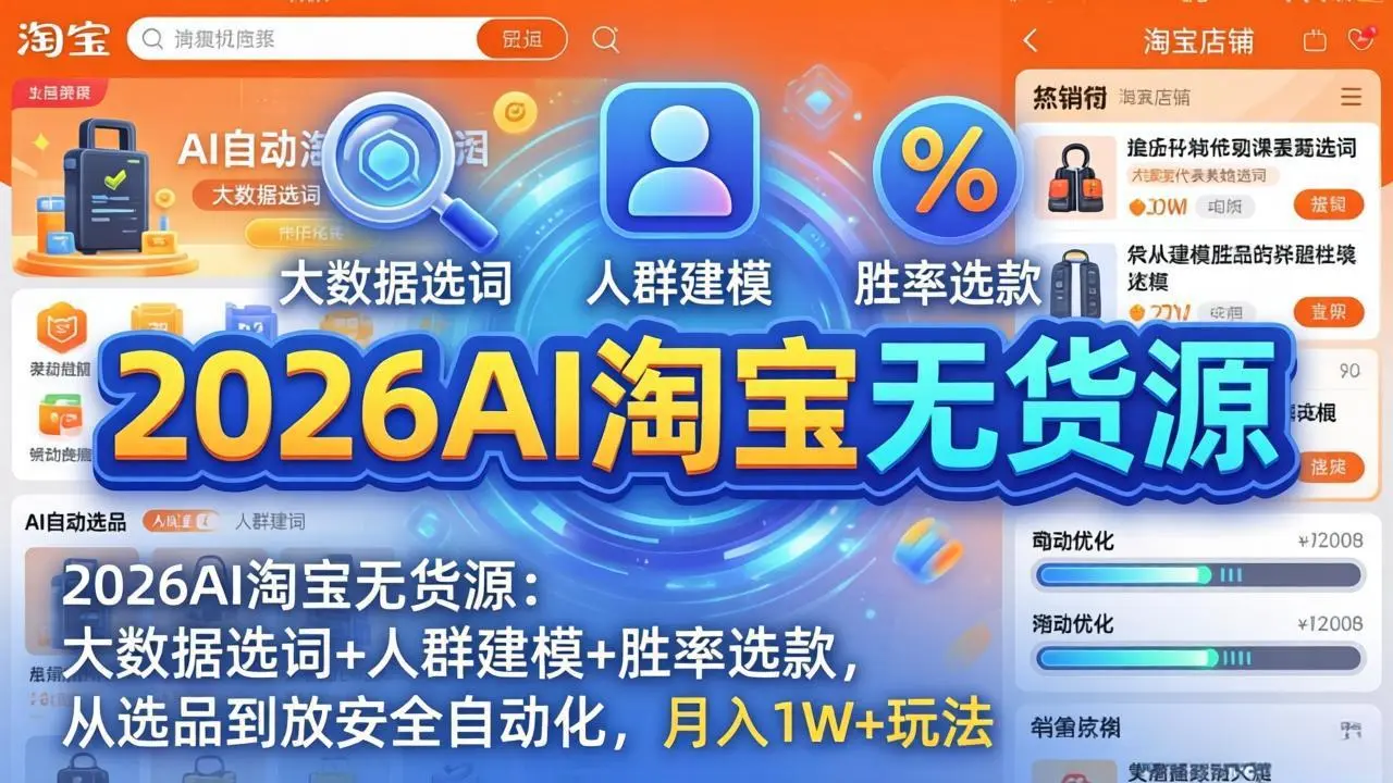 2026AI淘宝无货源-4月更新：大数据选词+人群建模+胜率选款，从选品到放大全自动化，月入1W+玩法-知峰社