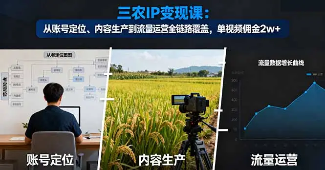 三农IP变现课：从账号定位、内容生产到流量运营全链路覆盖，单视频佣金2w+-知峰社
