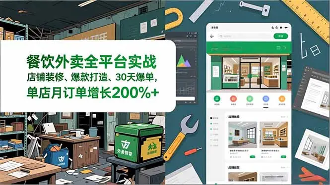 餐饮外卖全平台实战，店铺装修、爆款打造、30天爆单，手把手教学，单店月订单增长200%+-知峰研习社