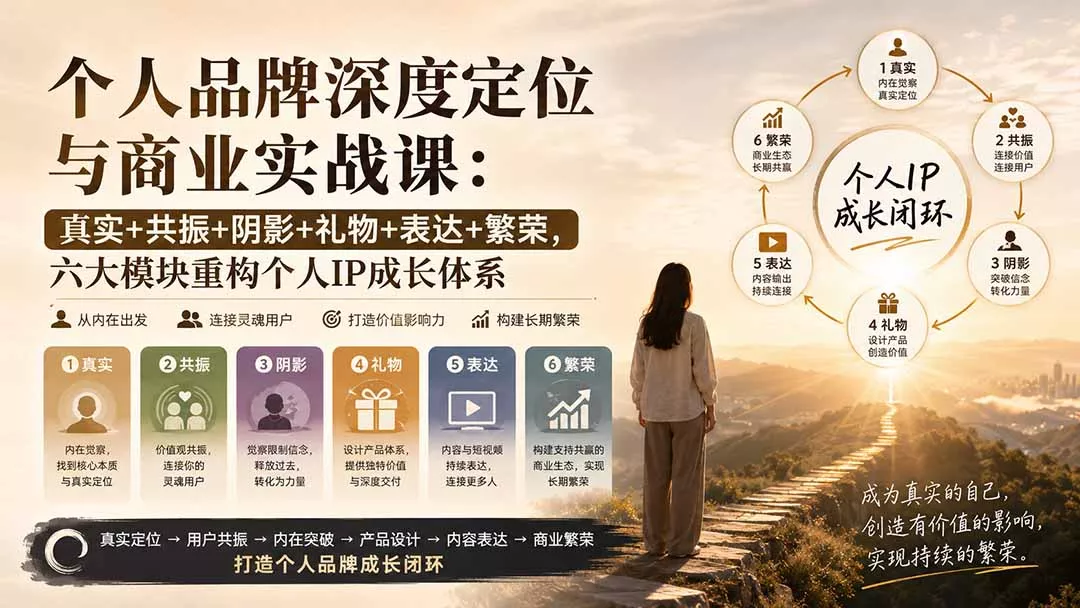 个人品牌深度定位与商业实战课：真实+共振+阴影+礼物+表达+繁荣，六大模块重构个人IP成长体系-知峰社