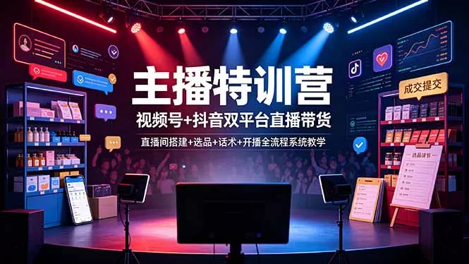 主播特训营:视频号+抖音双平台直播带货,直播间搭建+选品+话术+开播全流程系统教学-知峰社