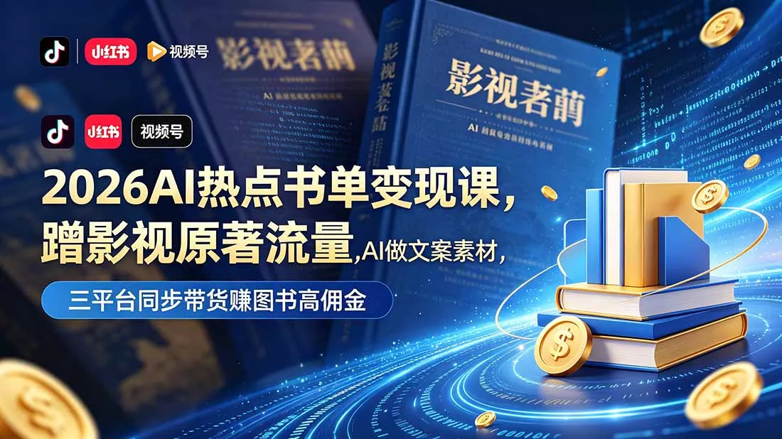 2026AI热点书单变现课，蹭影视原著流量，AI做文案素材，三平台同步带货赚图书高佣金-知峰社