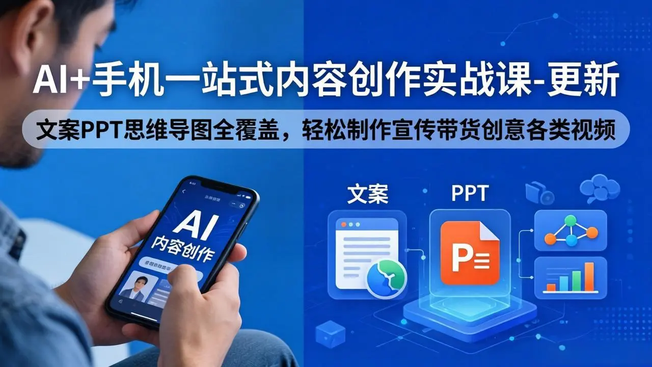 AI+手机一站式内容创作实战课-更新，文案PPT思维导图全覆盖，轻松制作宣传带货创意各类视频-知峰社