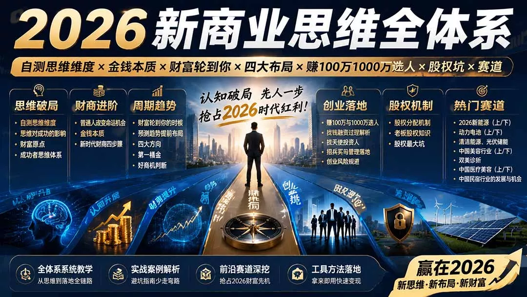 2026新商业思维全体系：自测思维维度×金钱本质×财富轮到你×四大布局×赚100万1000万选人×股权坑×赛道-知峰社