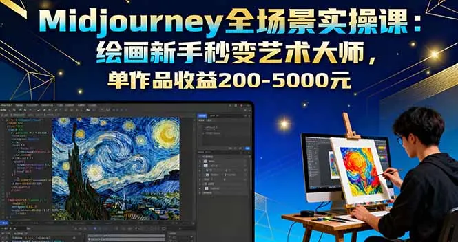 Midjourney全场景实操课：绘画新手秒变艺术大师，单作品收益200-5000元-知峰社