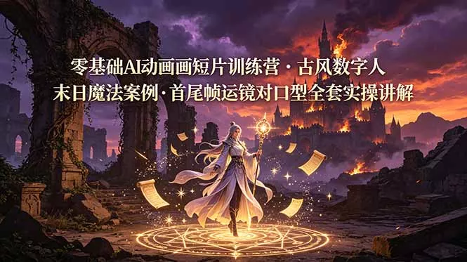 零基础AI动画短片训练营,古风数字人末日魔法案例,首尾帧运镜对口型全套实操讲解-知峰社