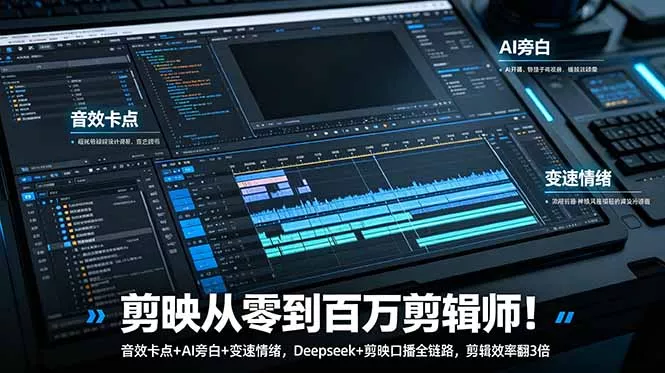 剪映从零到百万剪辑师!音效卡点+AI旁白+变速情绪,Deepseek+剪映口播全链路,剪辑效率翻3倍-知峰社