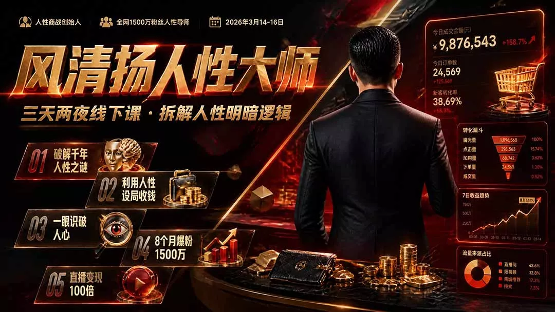 风清扬人性大师-三天两夜3月14-16线下课2026年｜拆解人性明暗逻辑，识人避坑，千万粉涨粉+直播百倍变现实战教学-知峰社