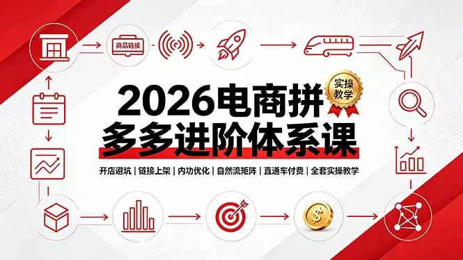 2026电商拼多多进阶体系课,开店避坑,链接上架,内功优化,自然流矩阵|直通车付费|全套实操教学-知峰社